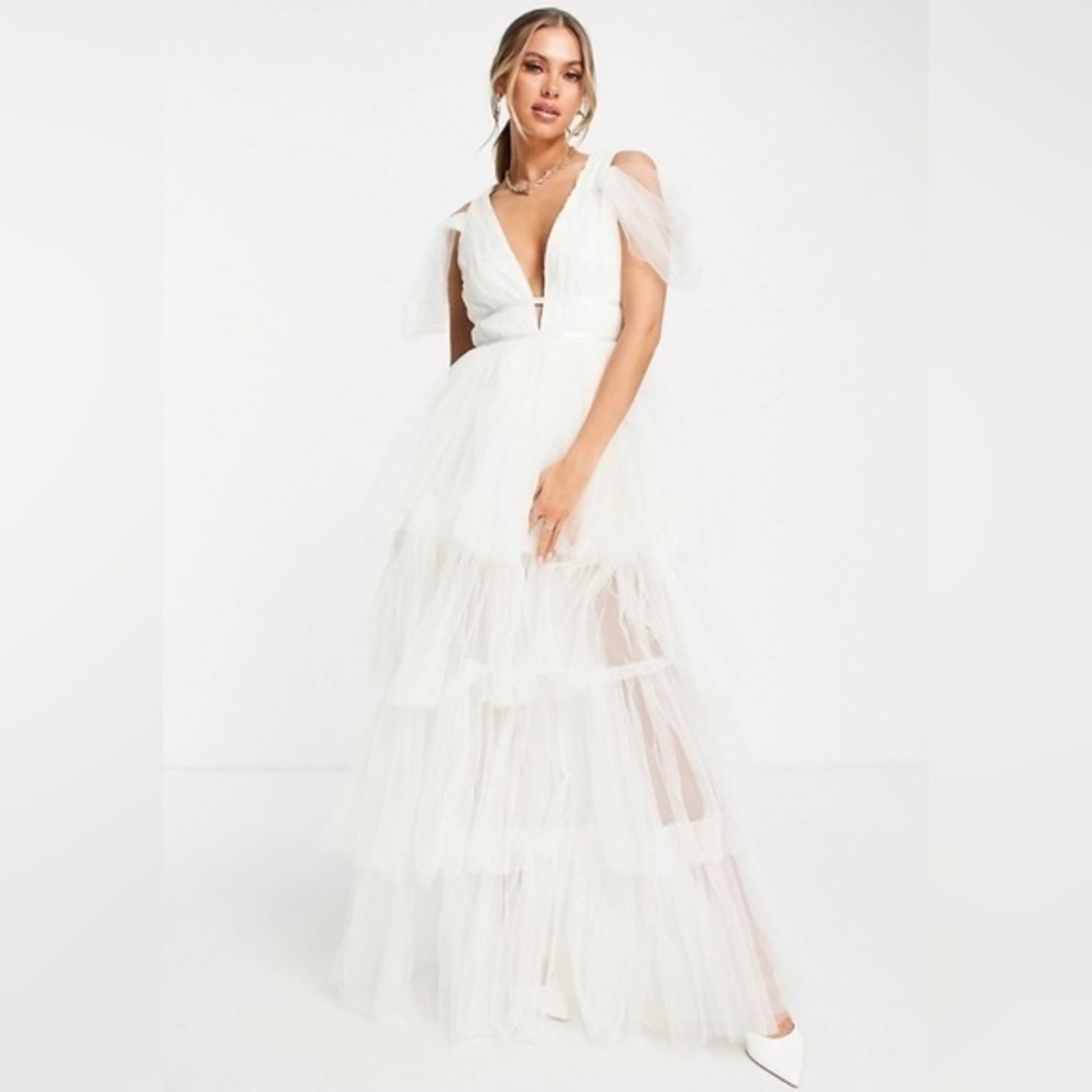 Bridal Plunge Tull Maxi Dress